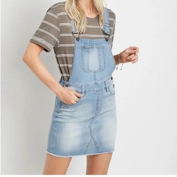 Kancan Estilo Stretch Denim Bib Overall Jumper Dress Size M Festival Summer - Picture 9 of 9